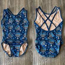 Load image into Gallery viewer, Hanukkah Chanukah Lights Strappy Leotard
