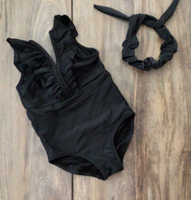 Load image into Gallery viewer, Summer Belles Ruffle Black Leotard