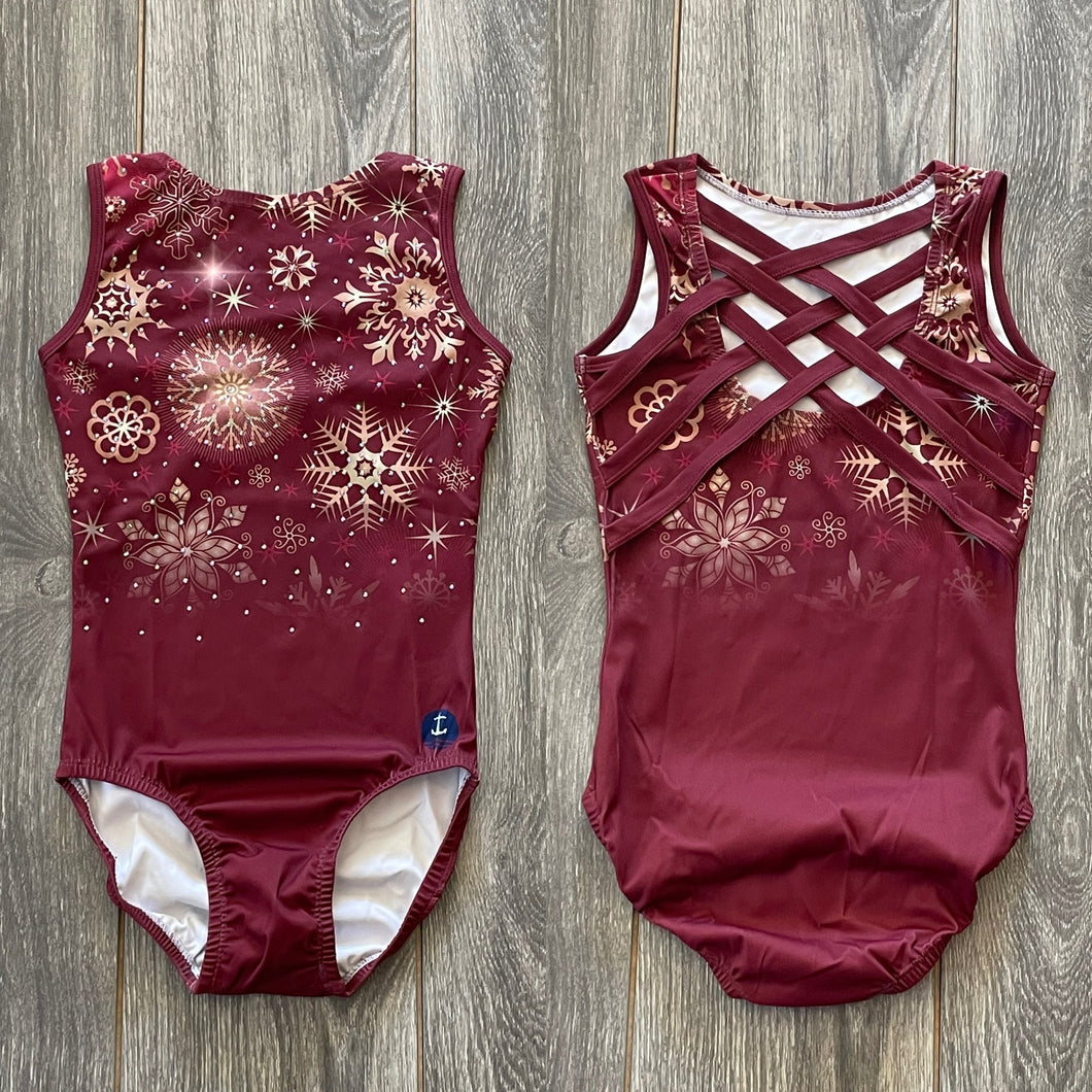 Glisten Cranberry & Gold SnowflakesLeotard