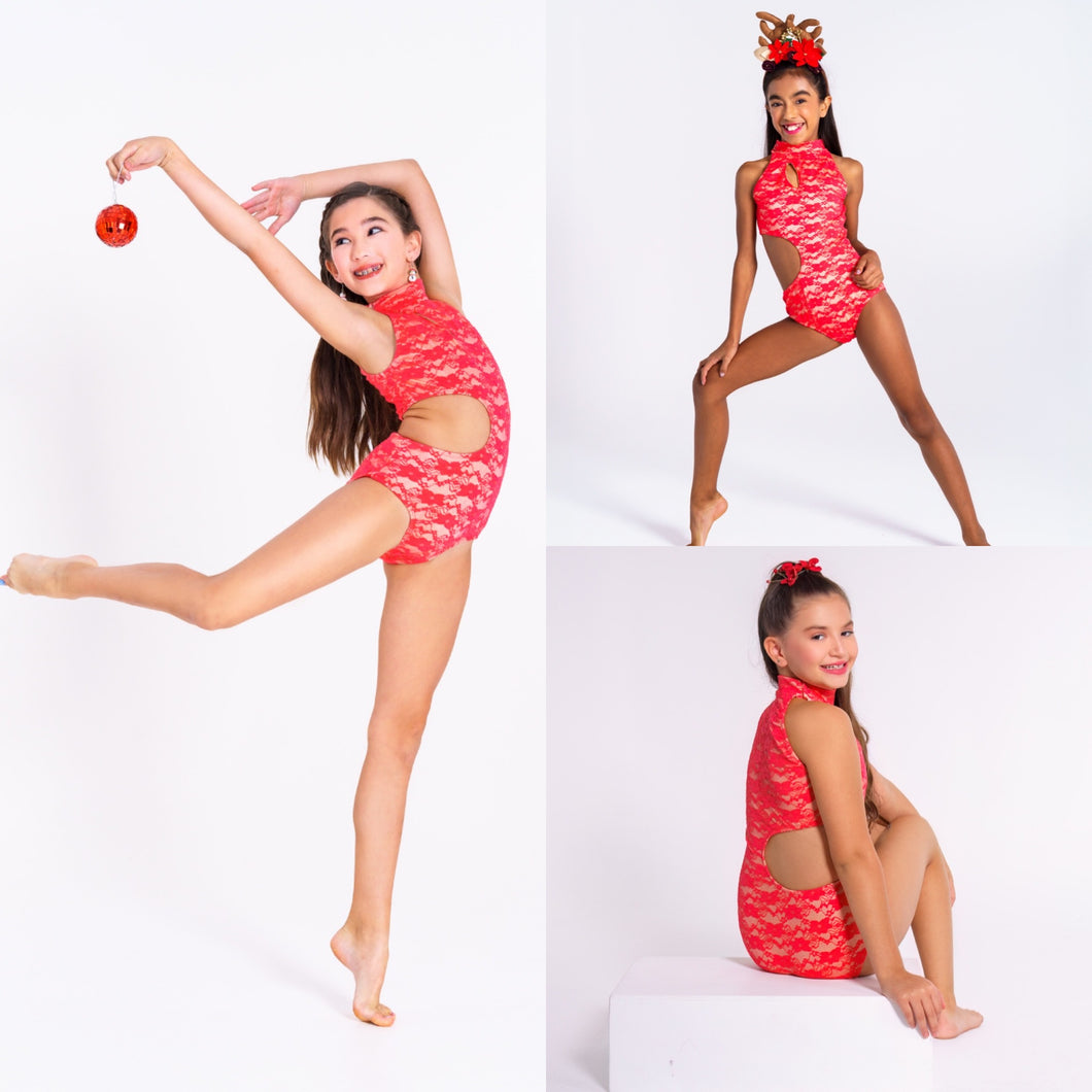 The Gala Watermelon Lace Leotard