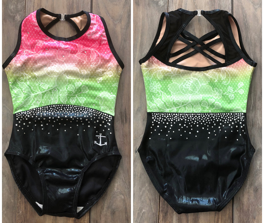 Coastal Rose Hot Pink & Lime Strappy Leotard